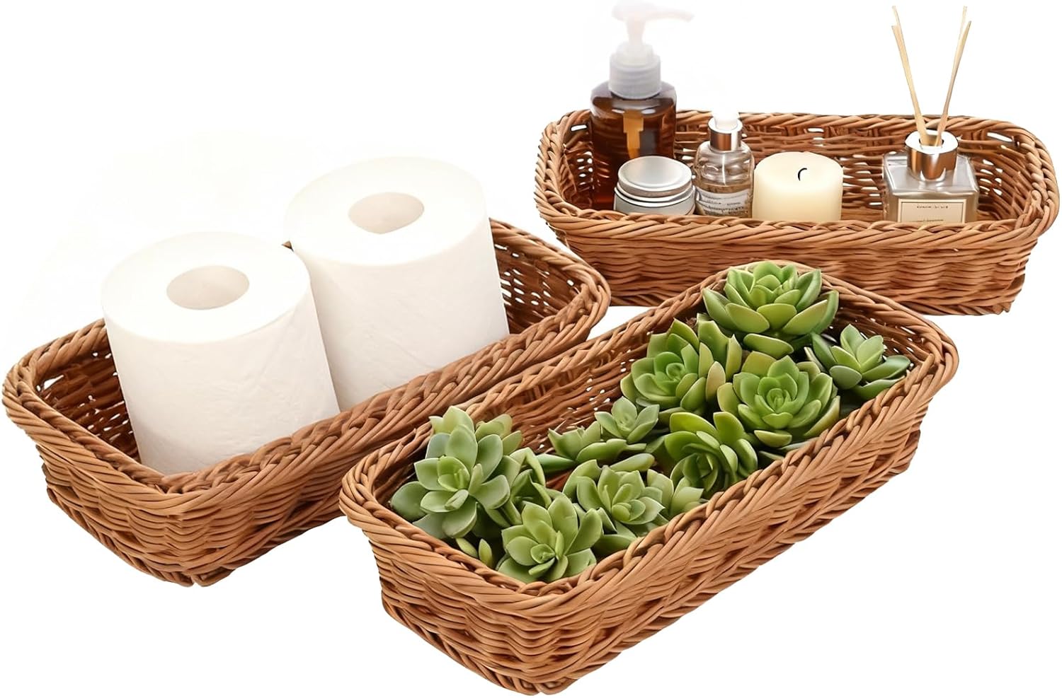 Hemoton 3-Pack Tabletop Storage Baskets for Seasoning Jars and Snacks 10.23X3.54X9.44In Decorative Storage Bins for Kitchen Dining Table Balcony Organization