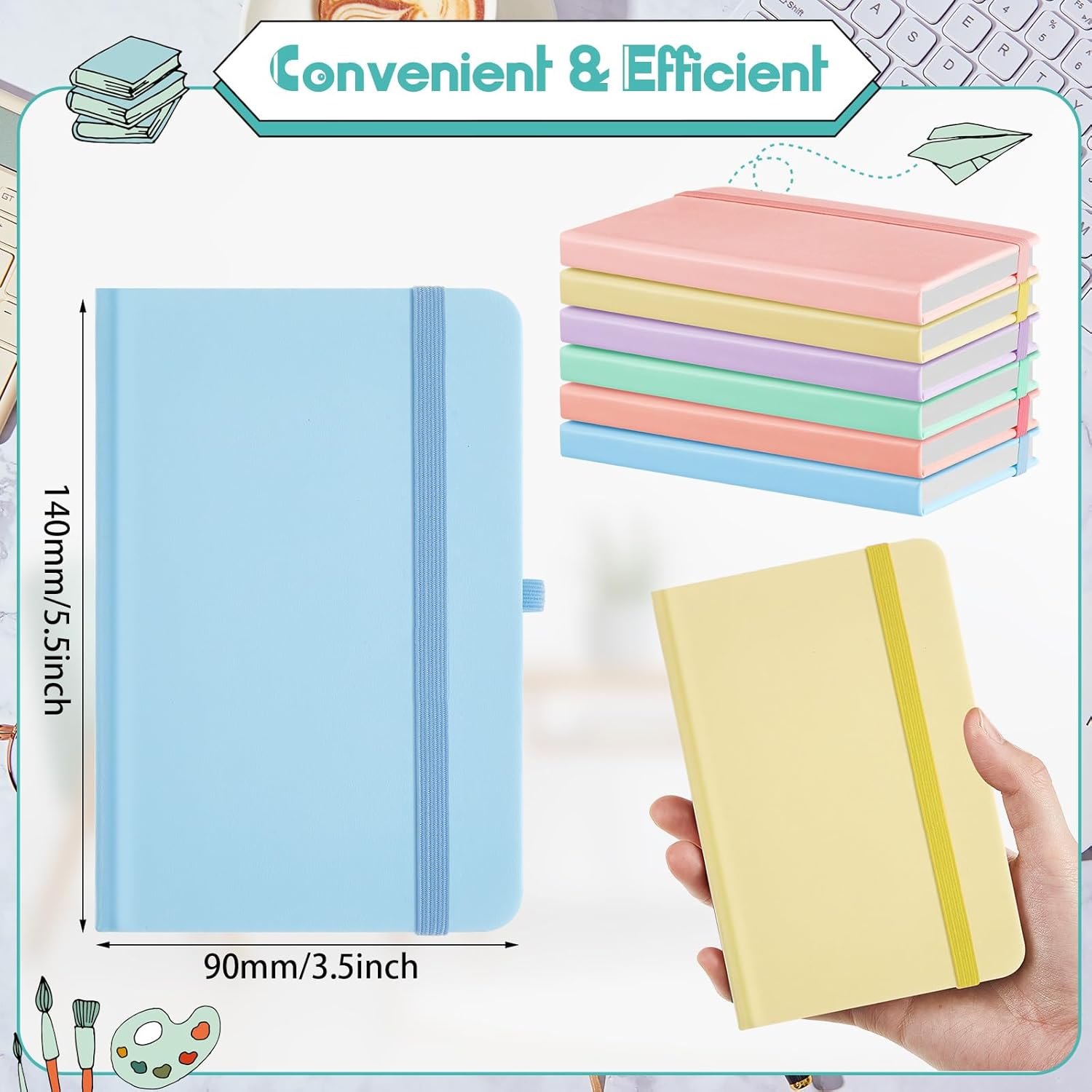 Laumoi 12 Pieces Small Notebooks A6 Pocket Journals 3.5 x 5.5 Inch Small Leather Notebook Mini Ruled Lined Journal with Elastic Band Pen Holder Page Marker Ribbons (Macaron Colors) - Image 2