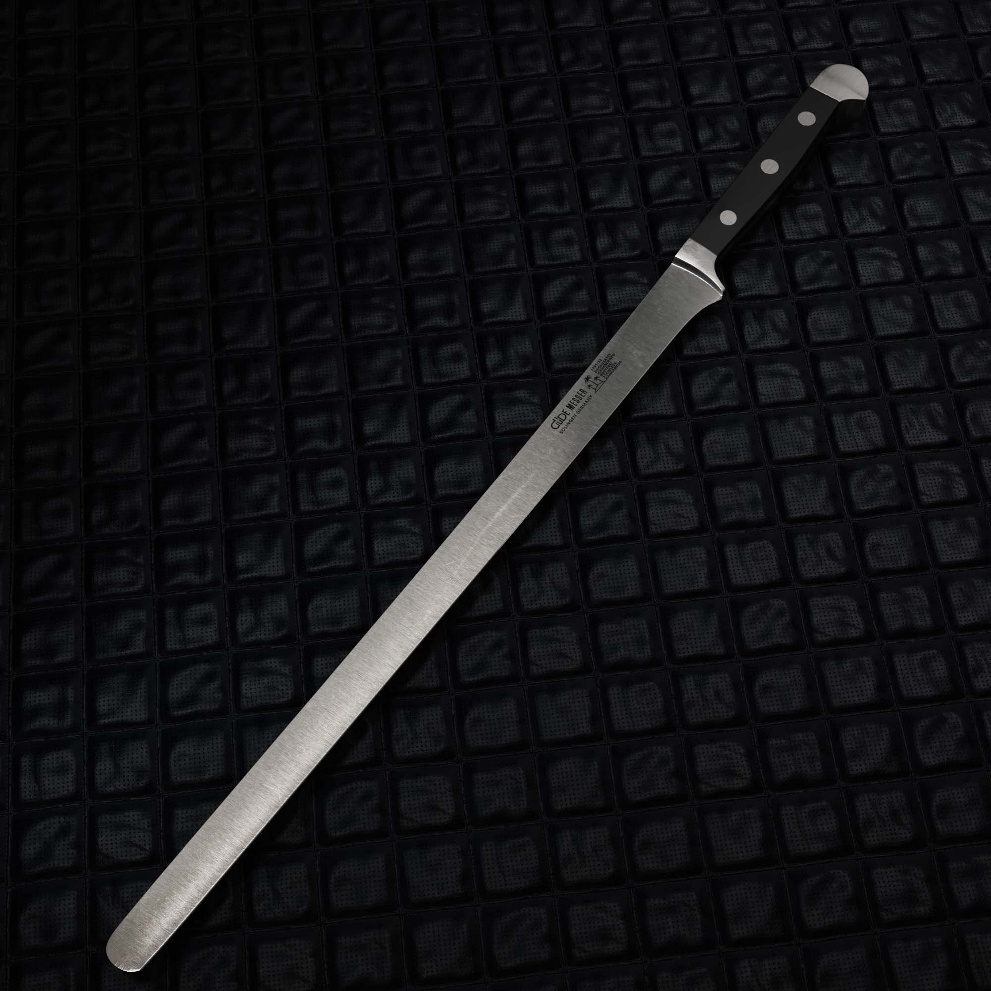GÜDE Solingen - Lachsmesser geschmiedet, 32 cm, POM schwarz, ALPHA, Doppelkropf, Handmade Germany