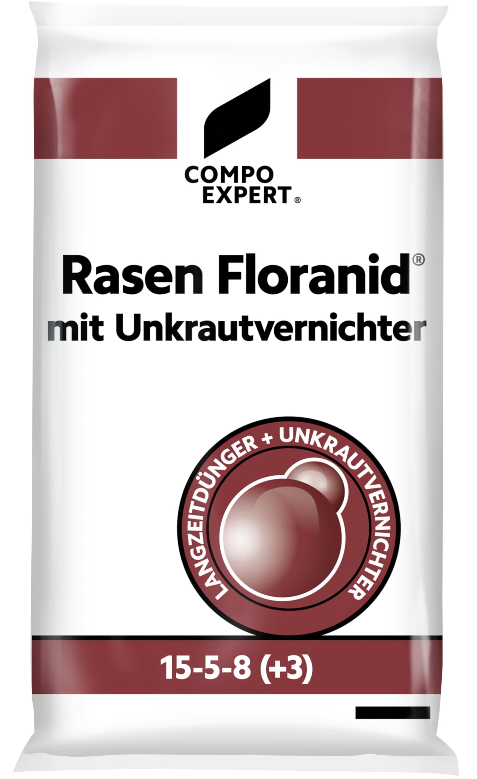 COMPO EXPERT Rasendünger mit Unkrautvernichter und Langzeitwirkung gegen Unkraut - Rasen Floranid® 15-5-8(+3) mit Unkrautvernichter | Gegen Unkraut - Rasen Floranid® 15-5-8(+3) mit Unkrautvernichter
