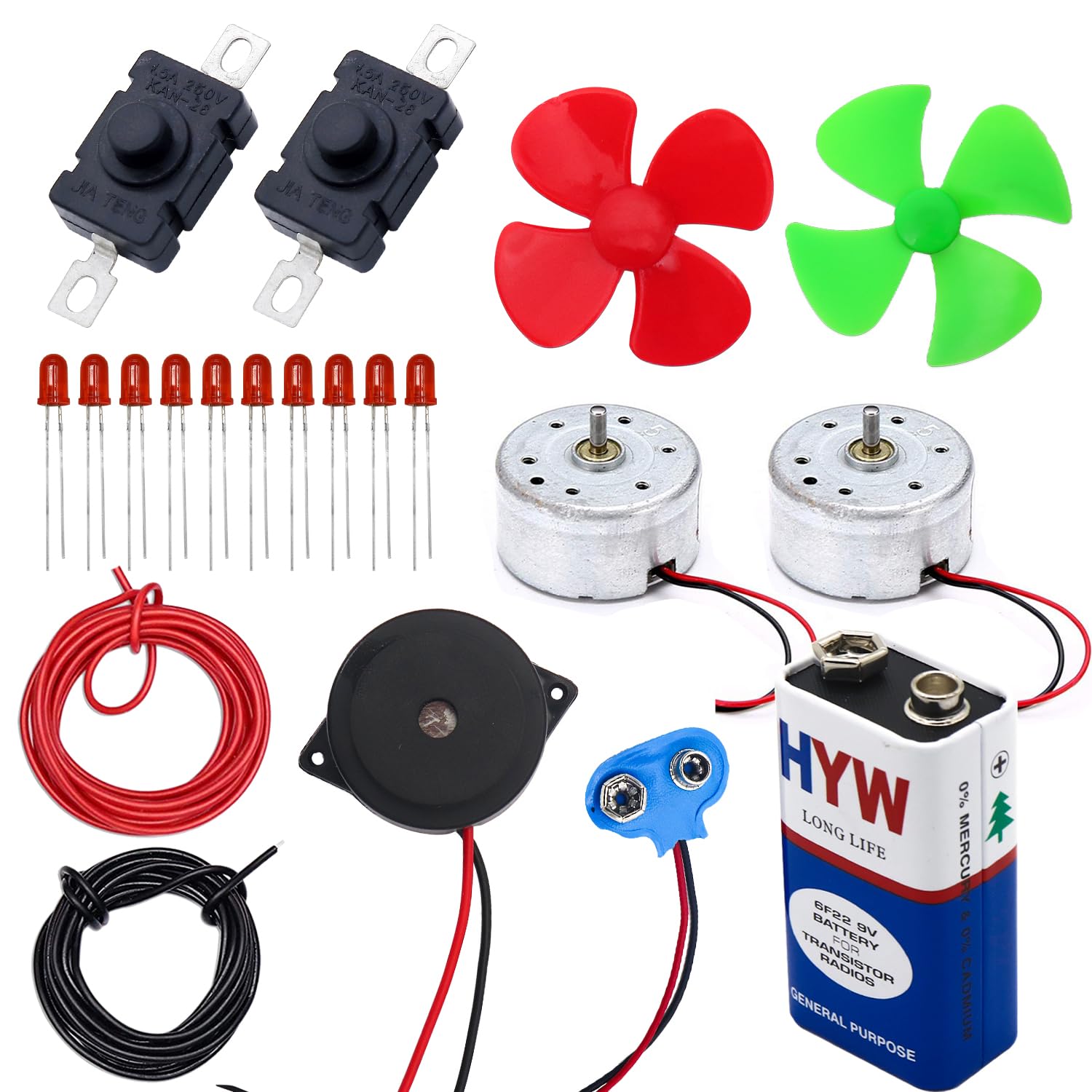 Electronic Spices Science Project Material Kit Set of DC Motor, Fan, Battery, LEDs, Switch, Buzzer & Connecting Wire (21 Item) (B0DFTSX6RK) Amazon Price History, Amazon Price Tracker