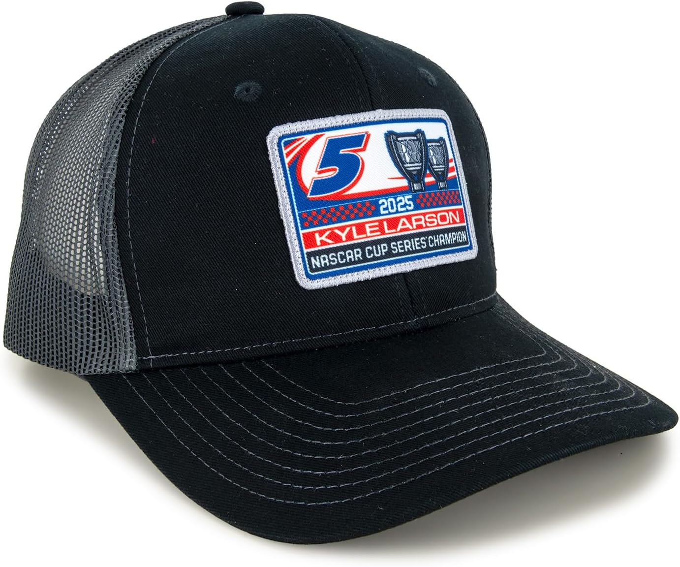 Checkered Flag Sports Kyle Larson 2025 NASCAR 2X Champ Mesh Patch Snapback Hat Black/Gray