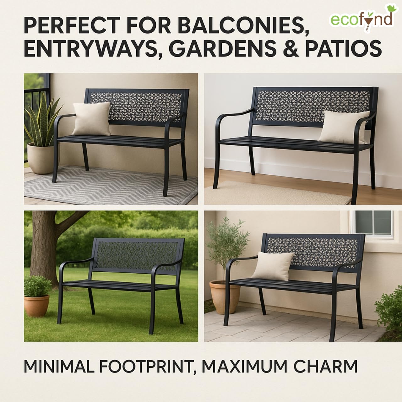 ecofynd 2 Seater Garden Bench for Indoor & Outdoor Park, 3 Feet Long Heavy Duty Waterproof Outdoor Seating Bench for Home, Terrace, Patio, Living Room, Lounge, Balcony (Black, GT003-039) - Image 6 thumbnail