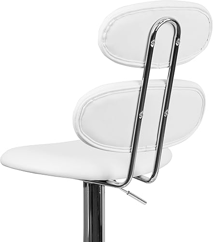 Miniatura 9 de Flash Furniture Taburete de bar de altura ajustable de vinilo blanco contemporáneo con respaldo de elipse y base cromada