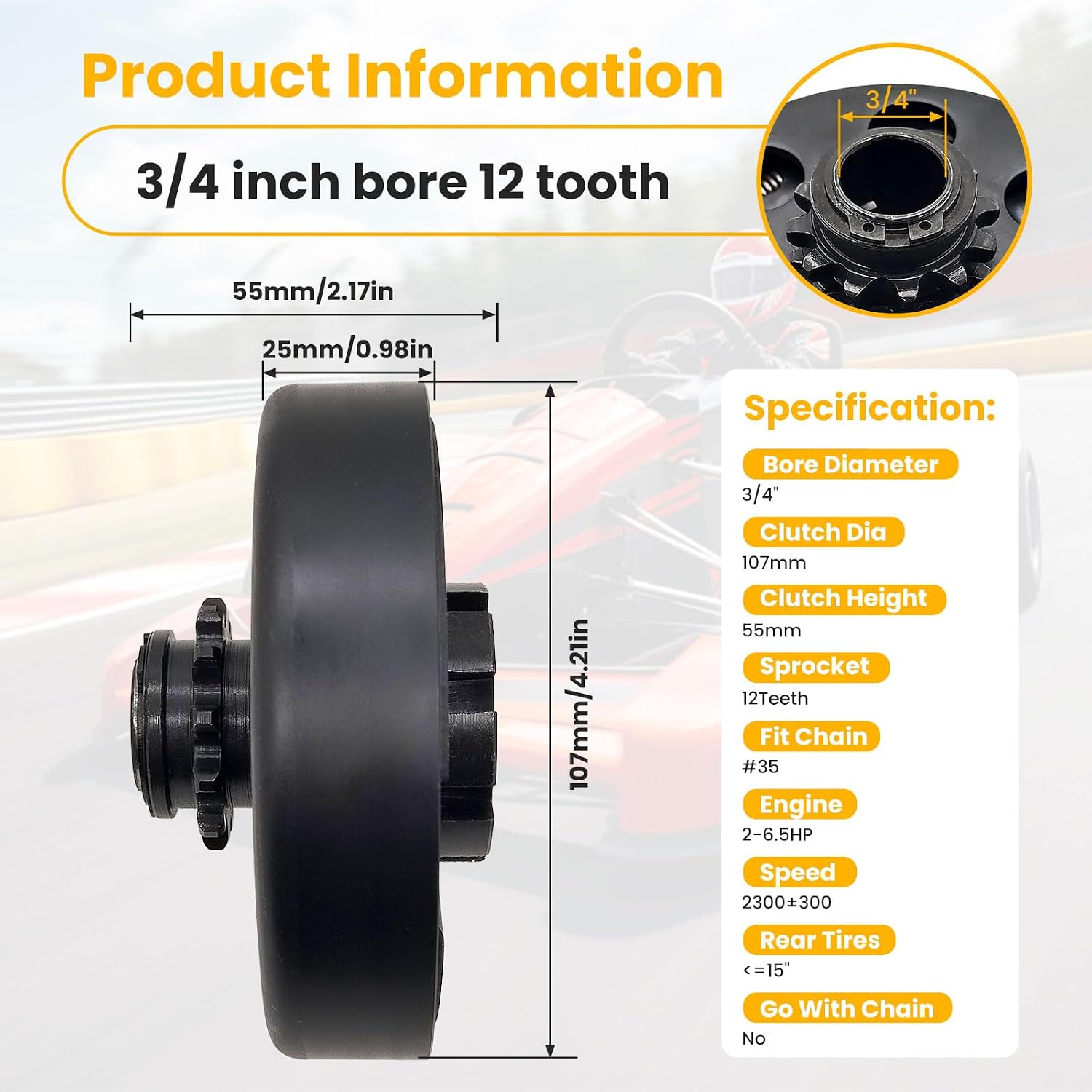 12 Tooth Clutch For Predator 212 196 Clutch 3/4 Bore Centrifugal Clutch 35 Chain For Honda GX160 GX200 GX140 GC120 GC160 GC190 6.5 HP Go Kart Mini Bike