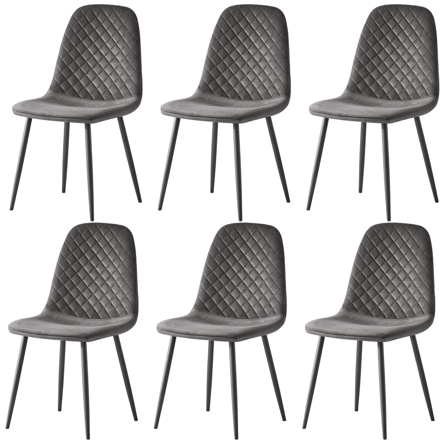 AINPECCA Set of 6 Velvet Dining Chairs Fabric Upholstered seat with Metal Legs Dressing Lounge Home (6, Gray)