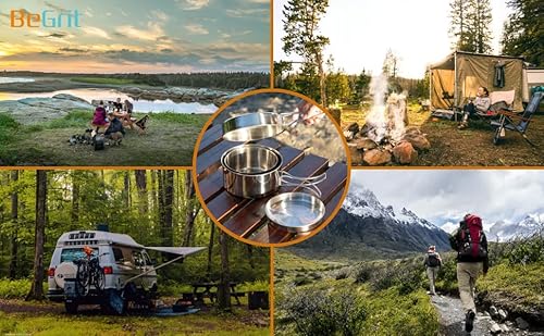 Begrit Backpacking Camping Cookware Mini Picnic Camping Cooking Mess Kit With Pot And Pan Set For Hiking 4Pcs Set #TOP5