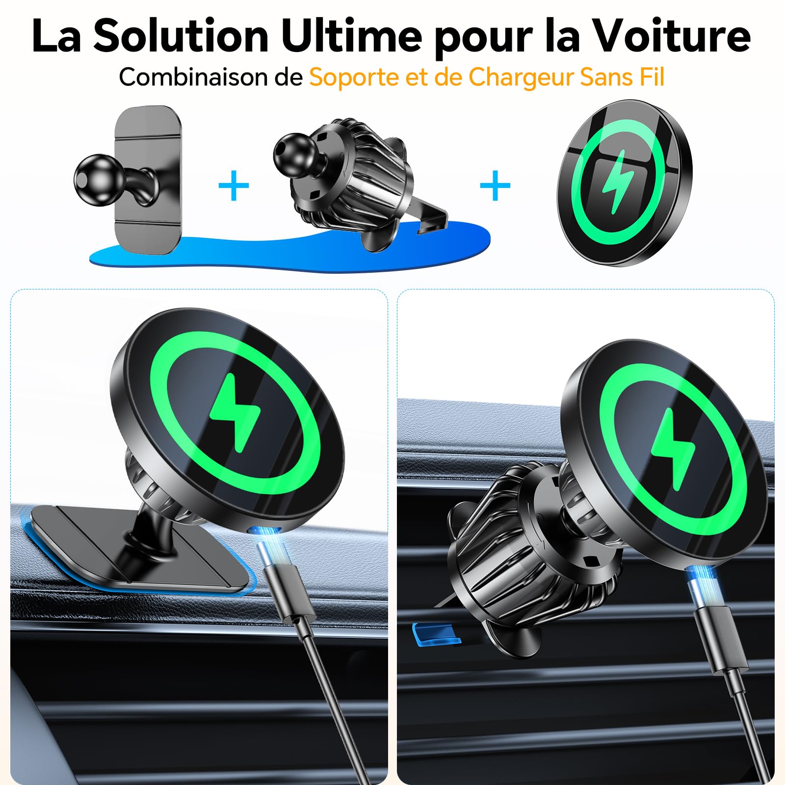 Coolpow 15W Support Telephone Voiture Induction【Super Aimants】Chargeur Magsafe Voiture Accessoires Support Aimant Telephone Voiture Magnetique Chargeur sans Fil pour iPhone 17 16 15 une coque MagSafe