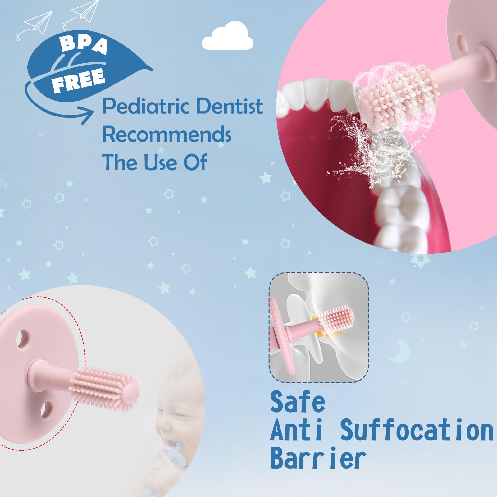 OKOKN 3 Pezzi Giochi Dentizione Neonato, Spazzolino Neonato Pulizia della Lingua, Massaggia Gengive BPA Free, Anello Dentizione Bambini 0-12 Mesi