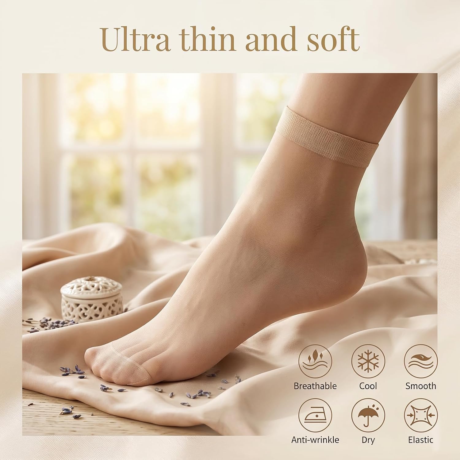 JJUNW 10 Pairs Ankle Sheer Socks For Women, Thin Soft Reinforced Toes with Comfort Top Hosiery Breathable Nylon Socks