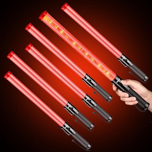HiGiant Paquete de 6 varitas de tráfico de 21 pulgadas, bastón de control de tráfico LED, varitas de luz naranja pequeñas con 2 modos intermitentes,