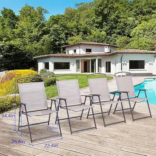 Crestlive Products Set Of 4 Patio Folding Chairs 4-Pack Dining Chairs Outdoor Portable Sling With Armrest For Camping, Beach, Garden, Pool, Backyard, Deck (Beige) #TOP6