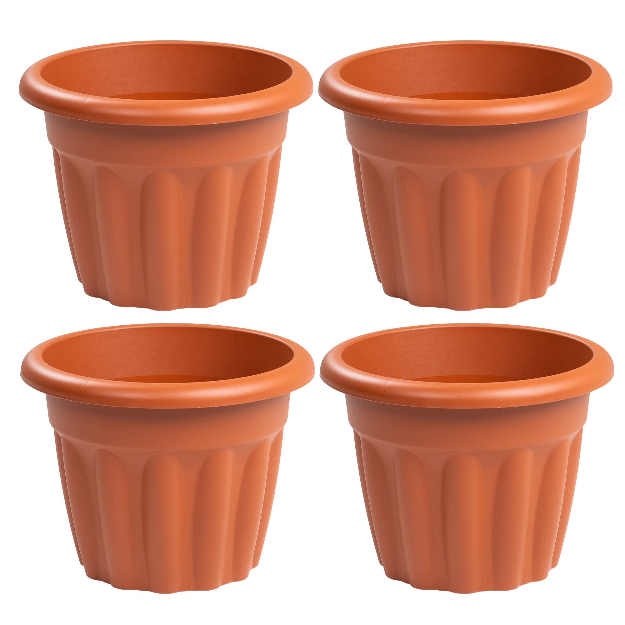 M1SS Set of 4-33Cm Terracotta Traditional Round Planters with Drainage Holes Suitable for Indoor and Outdoor Use Lightweight and Weather Resistant -12L Approx. Flower Pots