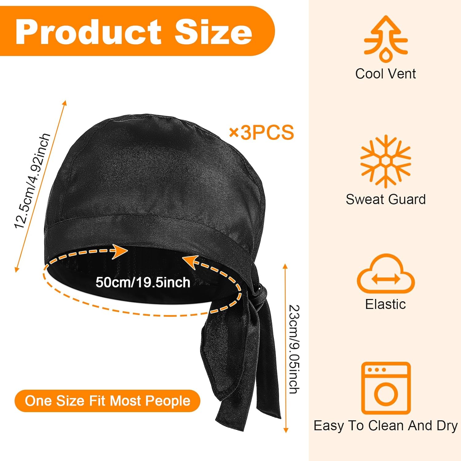 3 Pack Tie Back Chef Hats, Adjustable Chefs Hats for Adults Chefs Bandana Skull Cap Breathable Cooking Hat for Men Women - Image 2