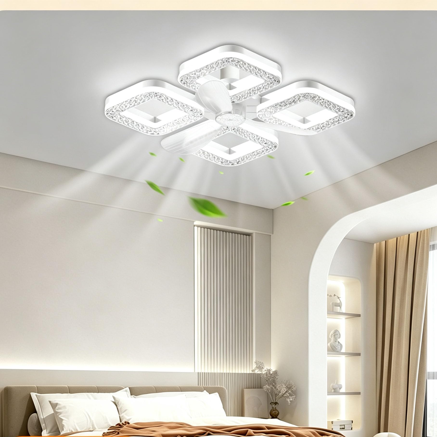 Piptyllite Square Remote-Controlled Ceiling Fan Light,Recessed LED Fan Light,for Bedrooms