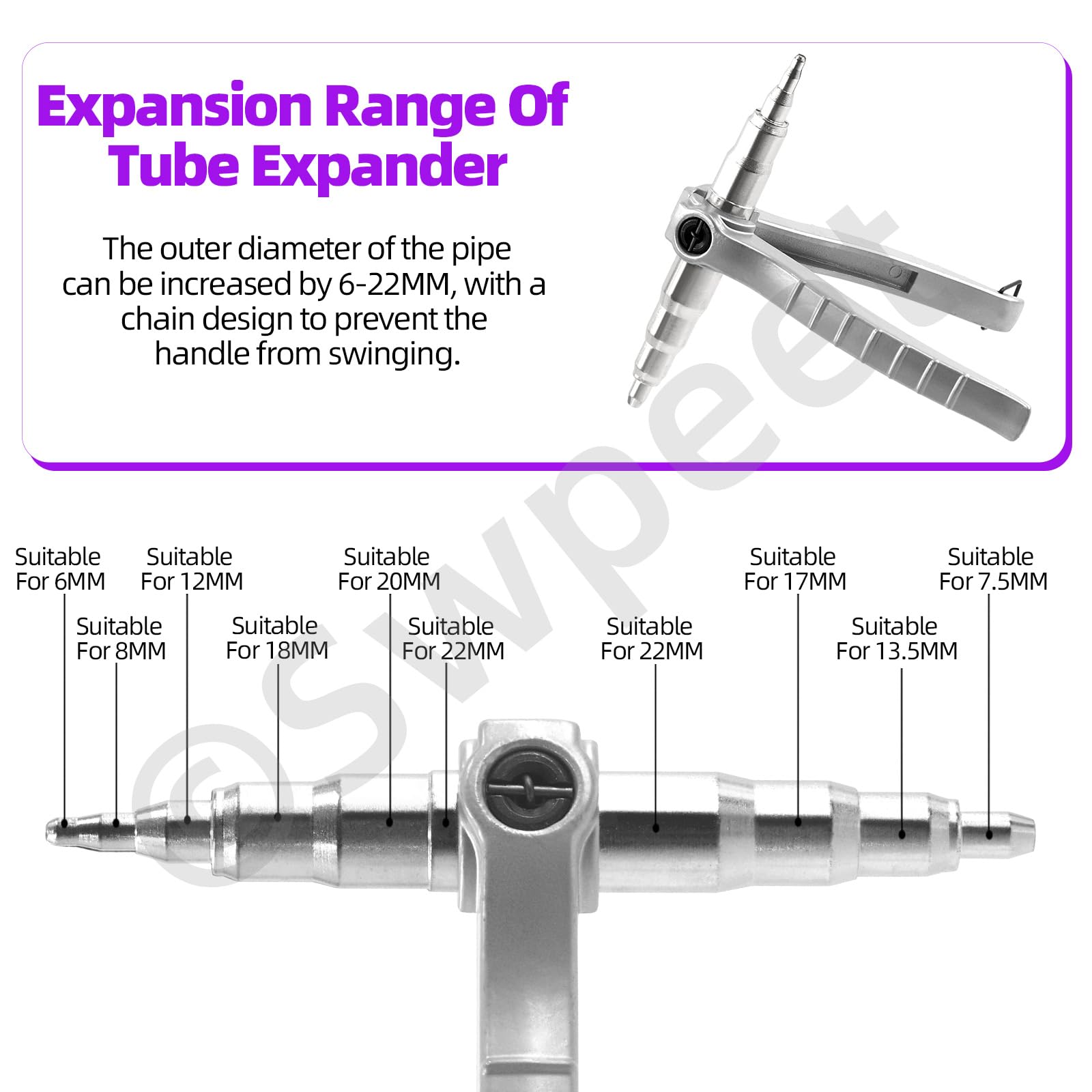 Swpeet 7Pcs Tubo di Rame Tubo Expander Strumento con 1/4 '' 3/8 '' 1/2 '' 5/8 '' 3/4 '' 7/8 '' Expander Drill Bit Assortimento Kit di Espansione Strumento di Refrigerazione Strumenti di Rame Tubo