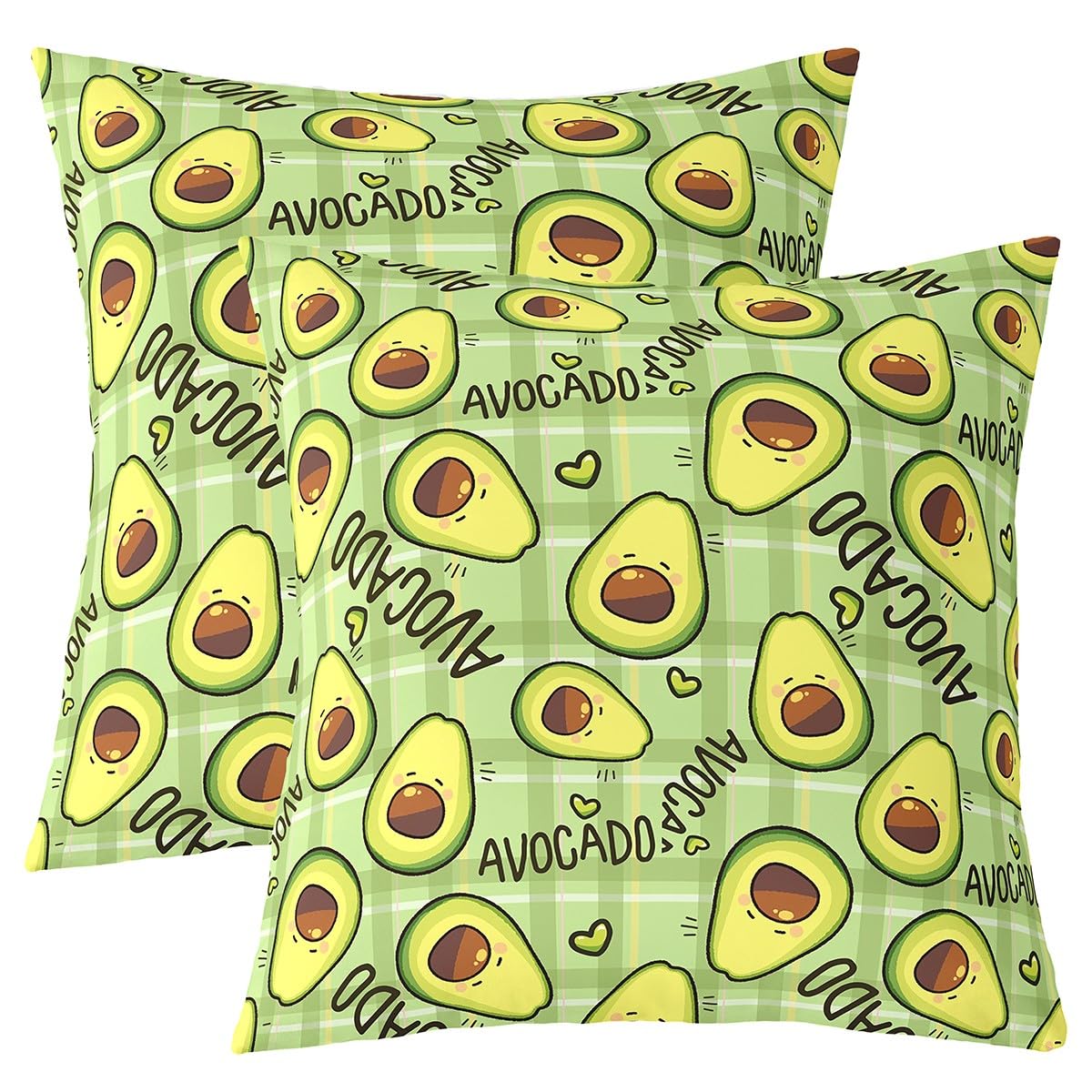 Housses de coussin avocat 50x50 cm lot de 2 carrées avec motif imprimé double face à carreaux