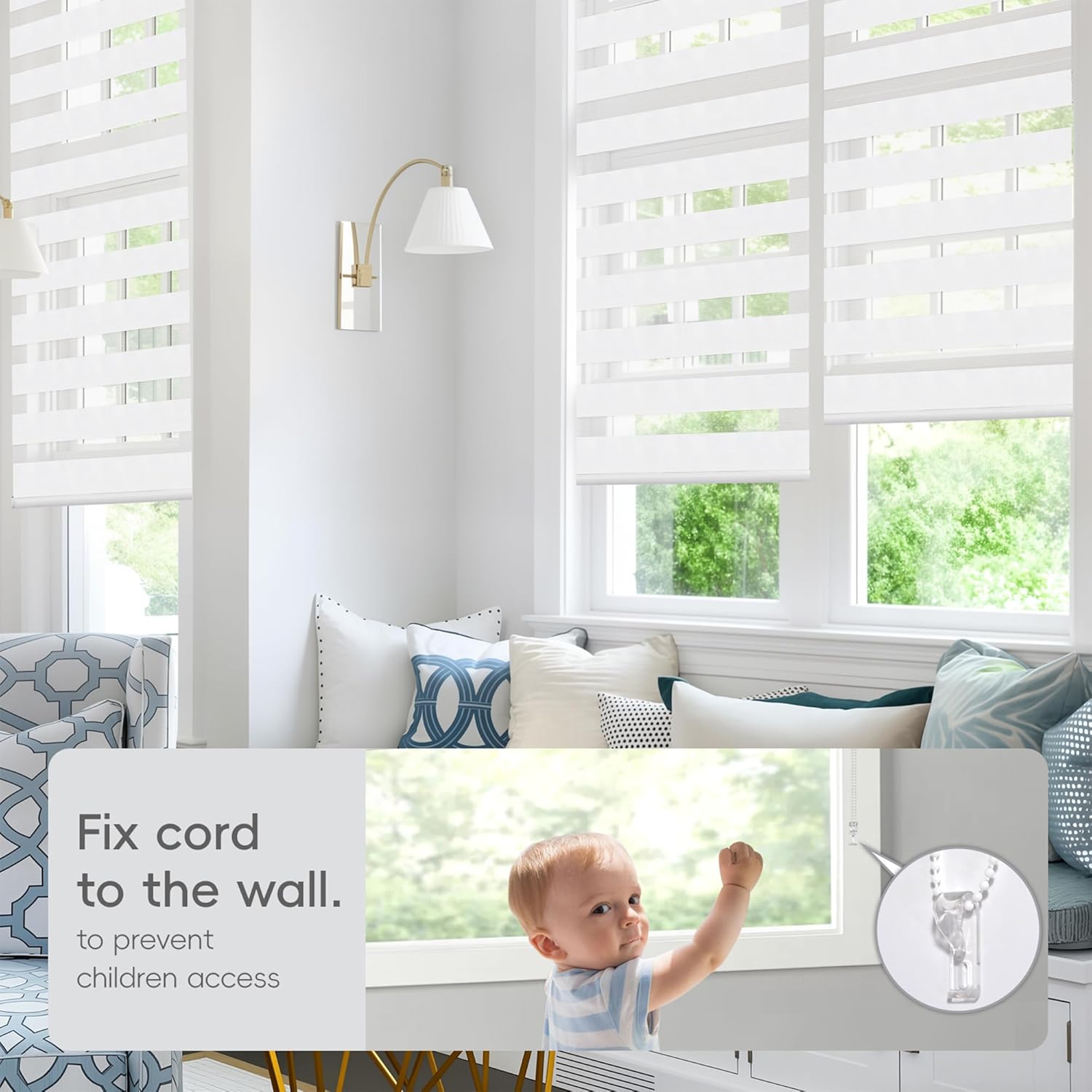 GHV Corded Zebra Blinds for Windows Blackout Blinds Dual Layer Privacy for Home and Office (White, 36 in(W) x 72 in(H))