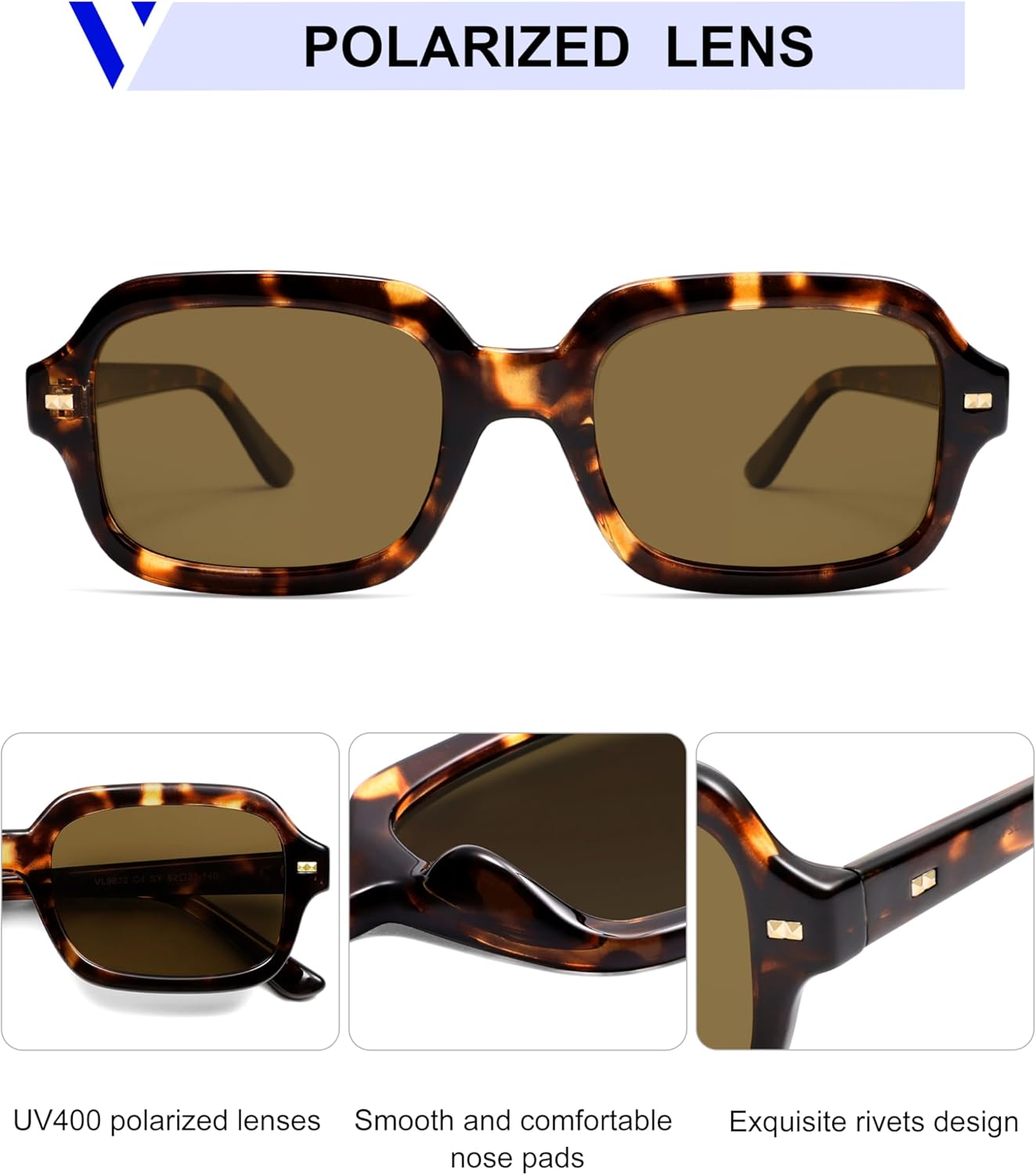 VANLINKER Retro Square Polarized Sunglasses for Women Men Vintage Rectangle Shades VL9832 - Image 4