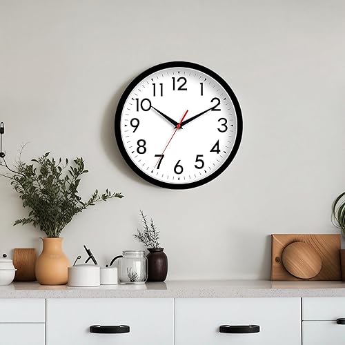Miniatura 4 de Reloj de pared de 12 pulgadas, silencioso, sin tictac, funciona con pilas, reloj analógico decorativo para oficina, cocina, sala de estar, aula,