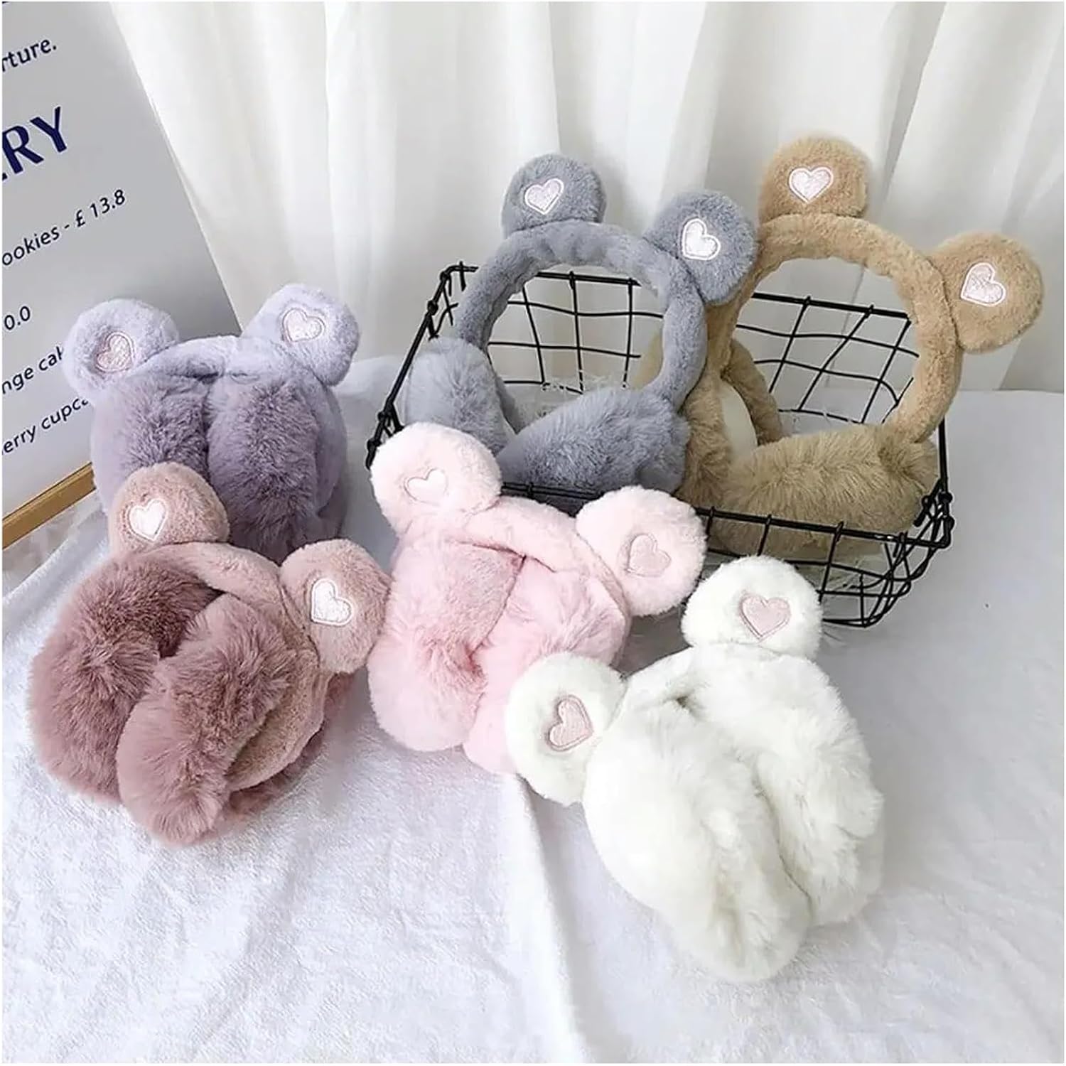 Ear Muffs Earmuffs Cute Bear Ears Winter Warm for Girls Ear Protection Plush Thick Soft(Dark Pink)