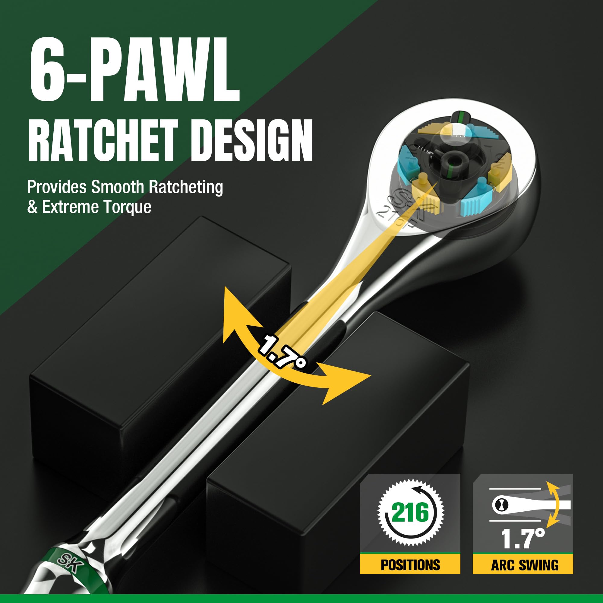 SK 1/2" Ratchet - 216-Position, Quick Release -4 SK 1/2" Ratchet - 216-Position, Quick Release -4