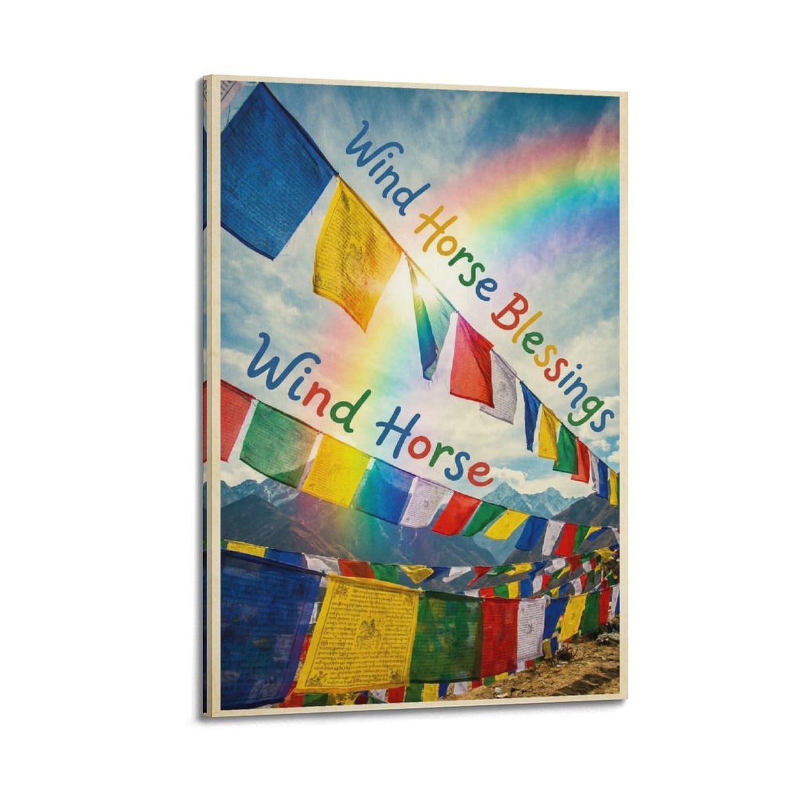 XKUGA Himalayan Buddhist Poster Prayer Flags Wind Horse Blessings Modern Decorative Canvas Prints - Ideal Wall Art for Family, Man Cave, Game Room, Boys & Girls Bedroom 20x30inch(50x75cm)