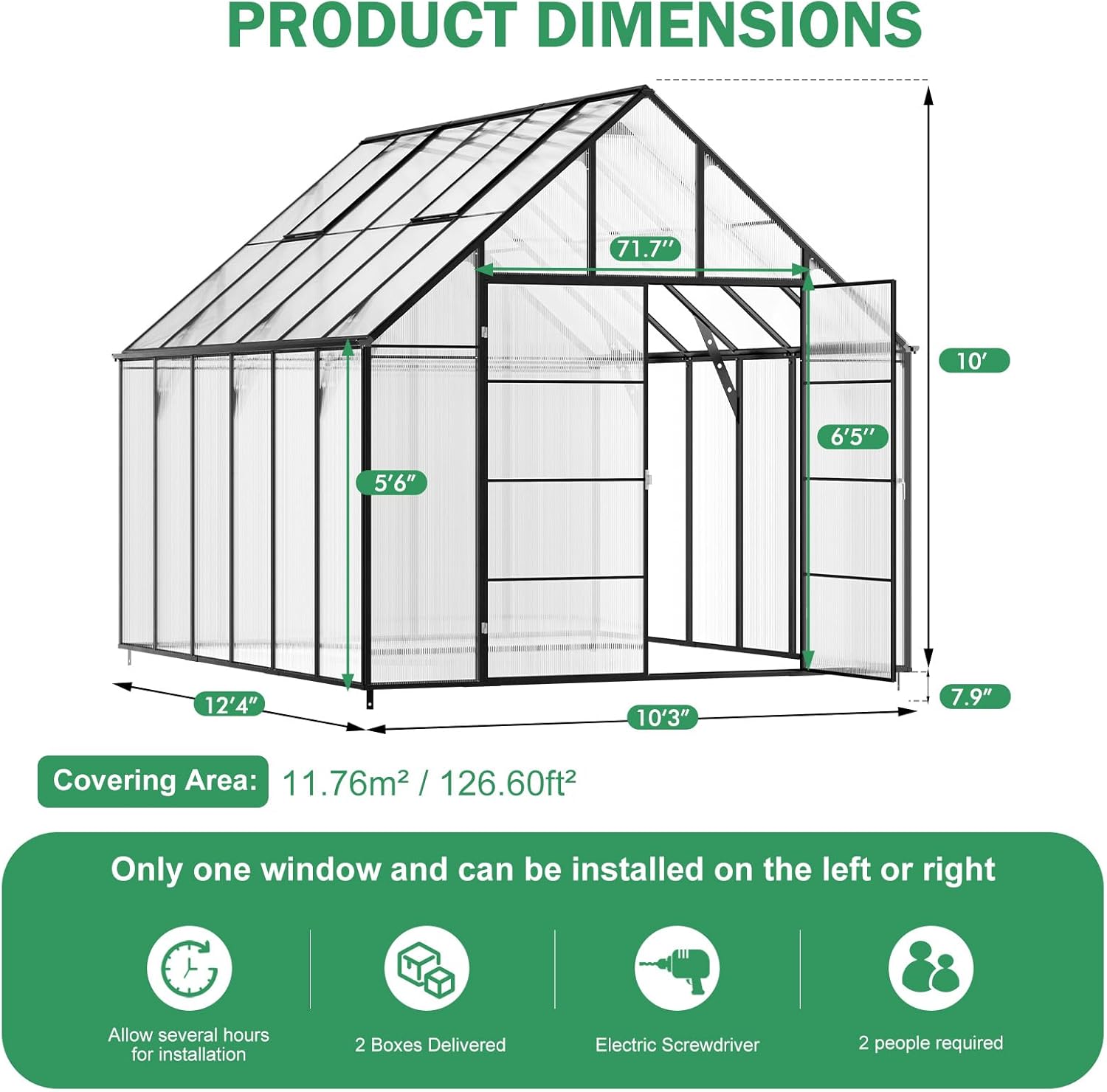 10x12x10 FT Large Greenhouse, Easy Assembly Thicker Aluminum Hybrid Polycarbonate Greenhouses for Outdoors w/2 Windows,Heavy Duty Walk-in Greenhouses for Outside, Backyard, Graden