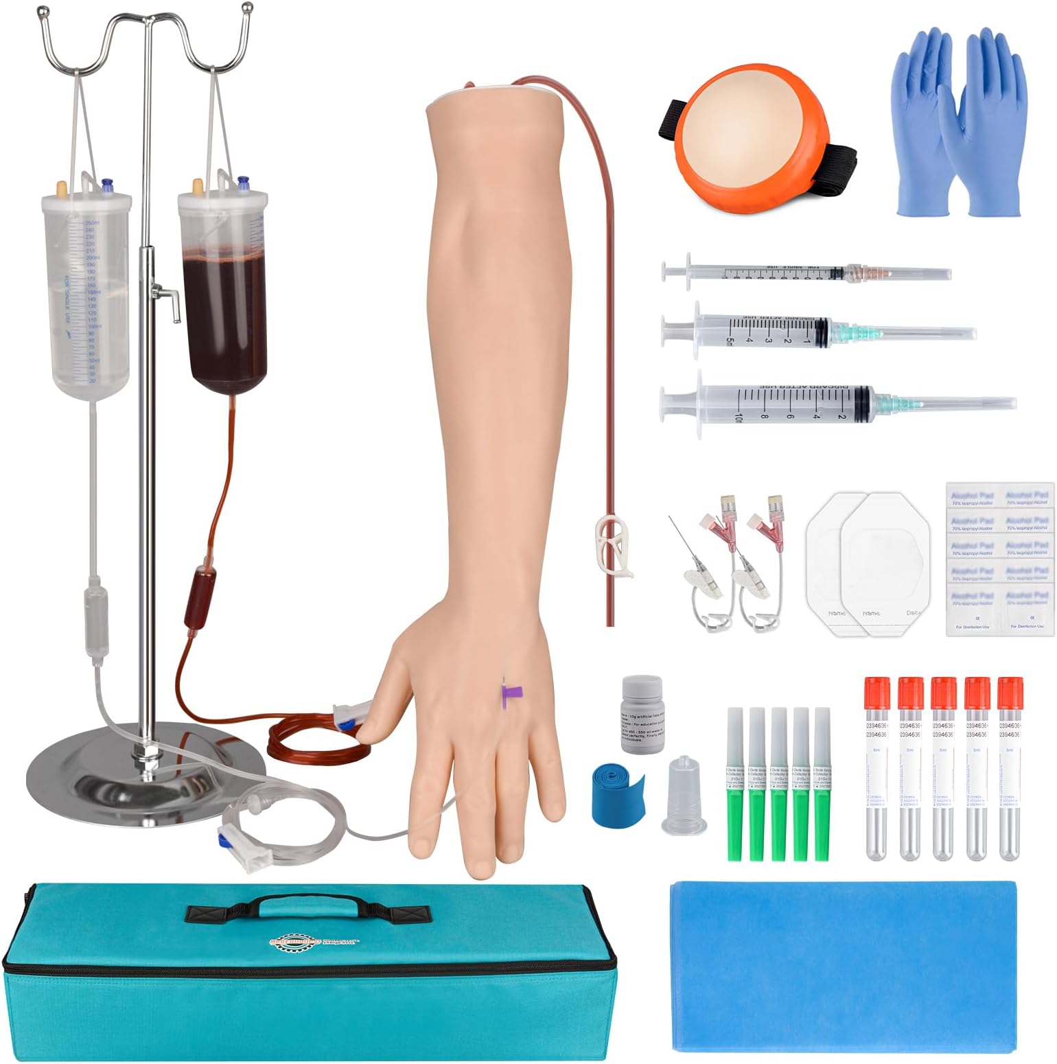 Intravenous Practice Arm Kit for Nursing Student, Phlebotomy IV Practice Kit with Portable Case（Education Use Only）