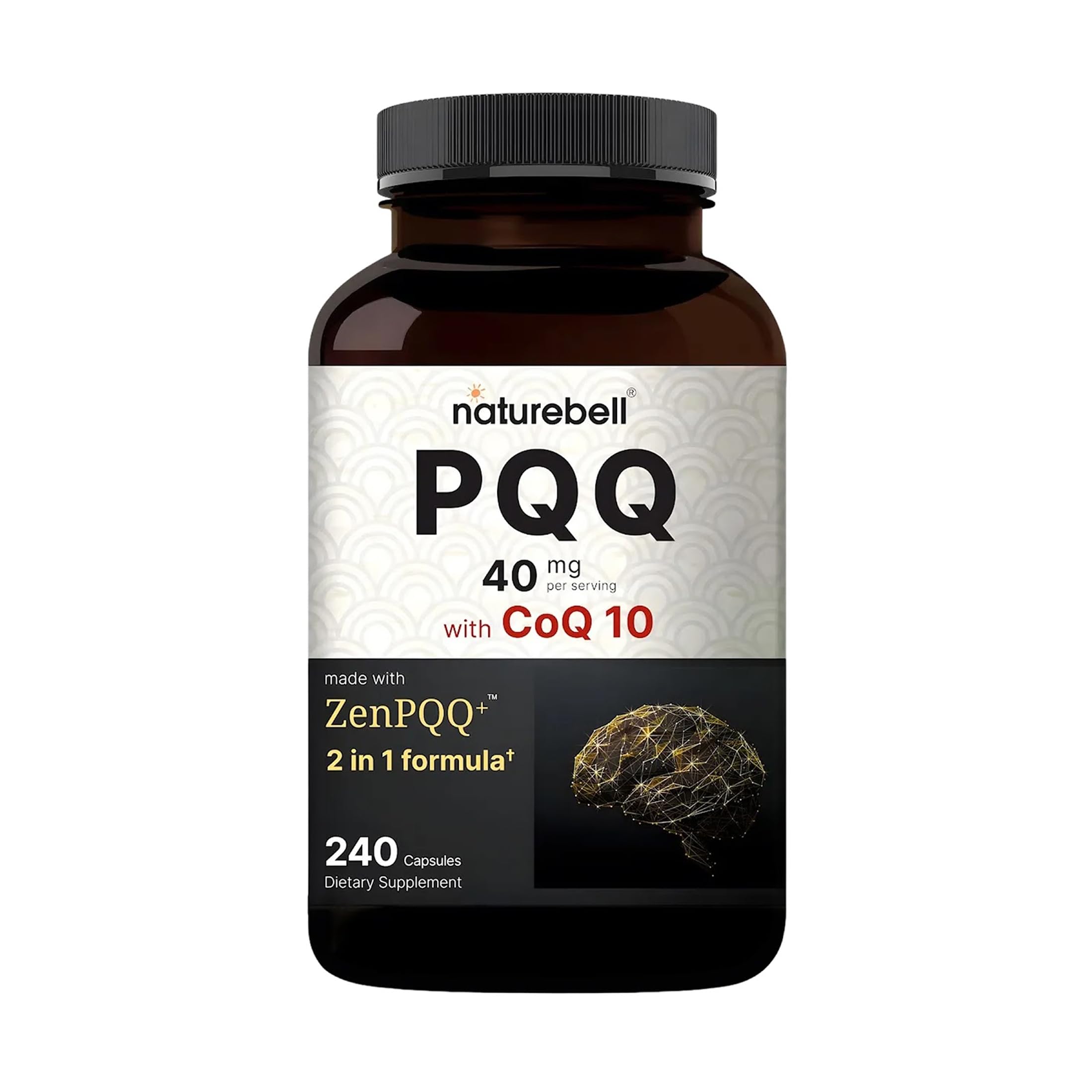PQQ with CoQ10-240 Capsules - 40mg Active PQQ with 10mg Coenzyme Q10 - Cellular Energy & Cognitive Function Support - Antioxidant Nutrients for Heart & Brain Health*