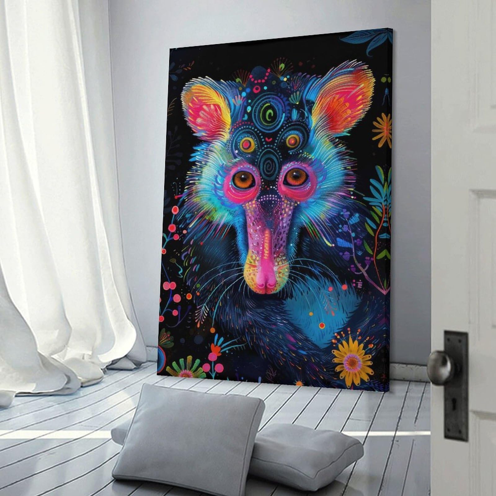 Junmoney Psychedelic Neon Mandrill Animal Portrait Canvas Wall Art 20x30inch(50x75cm), for Art Walls, Layered Displays Or Homes, Decorative Artwork with Flexible Styling
