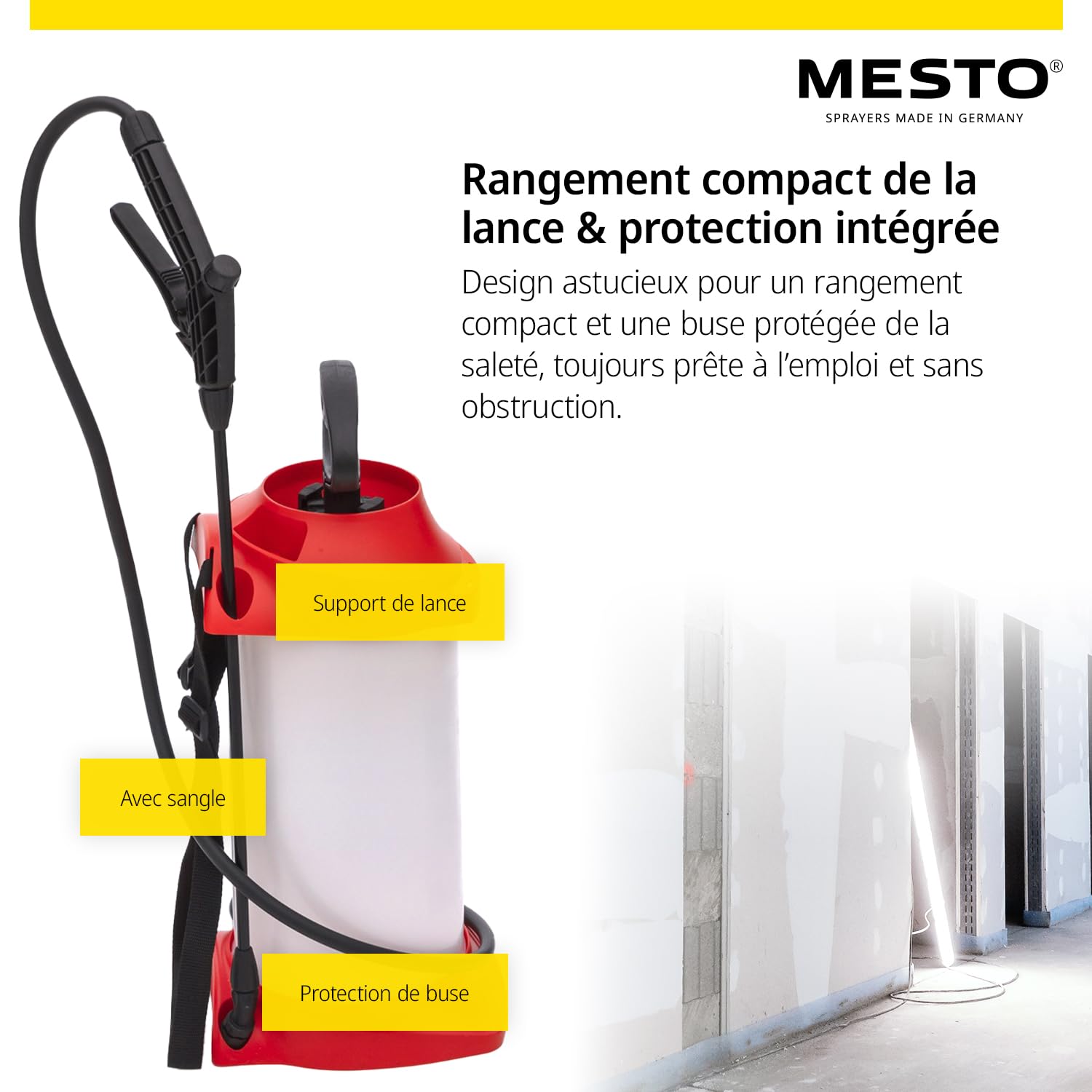 MESTO Primer Pulvérisateur à Pression 5 L avec Tube de rallonge 45 cm | Pulverisateur Manuel pour Produits Chimiques | Pulverisateur a Pression 3 Bar pour Chantier, bâtiment et Nettoyage