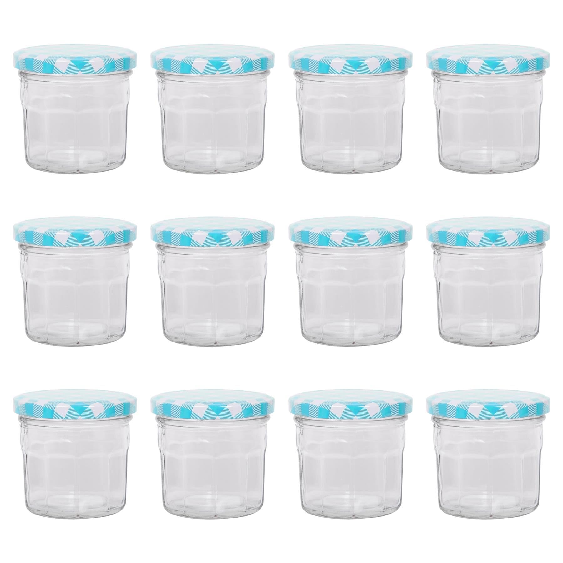 Argon Tableware 130Ml Glass Jam Jars With Airtight Blue Gingham LidsSet Of 12 Empty Screw Top Kitchen Storage Preserving Jar from B&Q