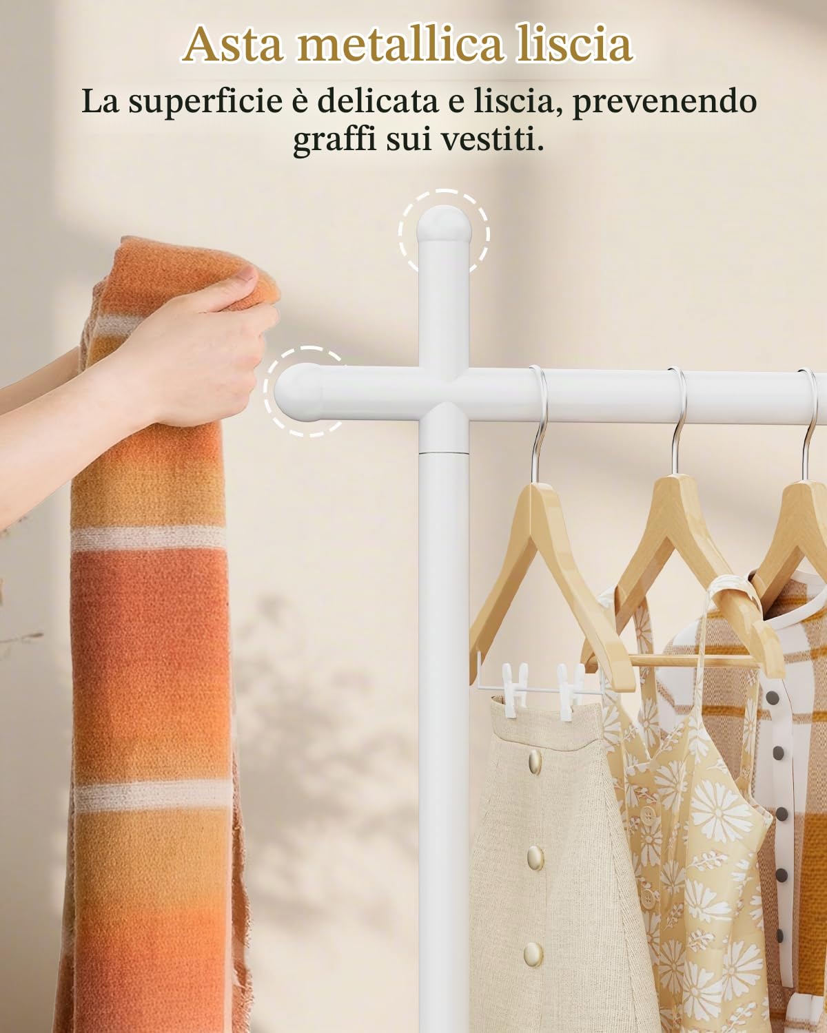 Stand Appendiabiti in Metallo a Forma di H,175cm,Bianco,Il Piccolo | Appendiabiti da Terra Ingresso,Base di Tavola Roccia con Texture Naturali,Attaccapanni Autoportante di Grande Capacità,Grucce