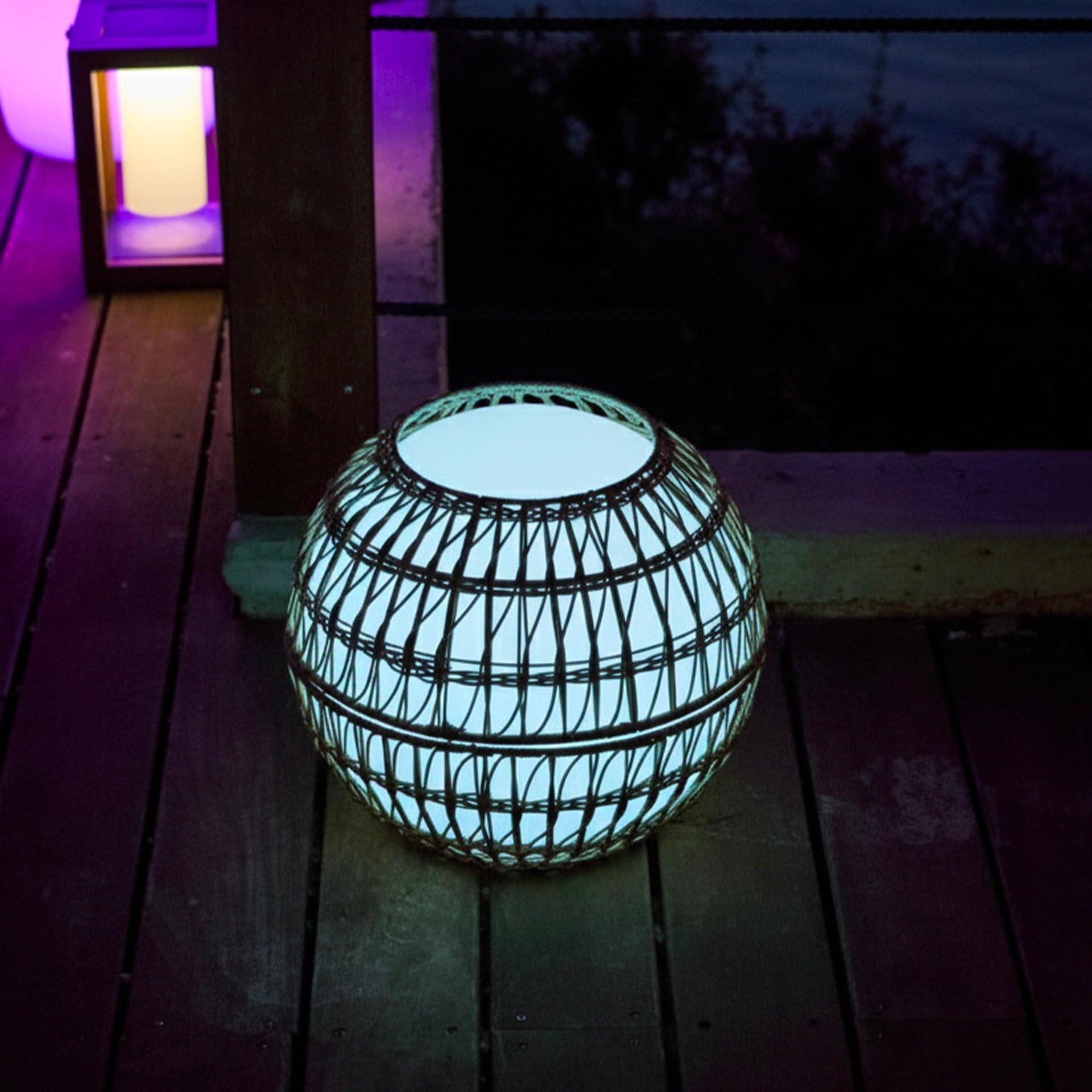 Sfera luminosa cablata con guscio poly rattan rimovibile per esterno LED bianco BOBBY W40 DRESS ∅40cm attacco E27