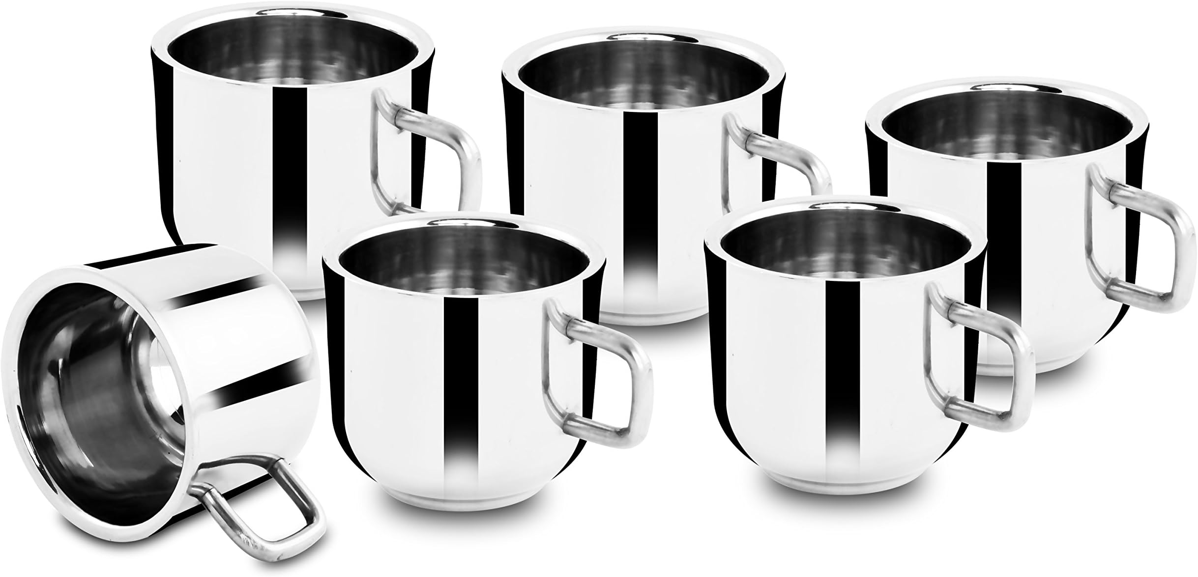 CLASSIC ESSENTIALS Stainless Steel, Double Wall Tea Cup Pack of 6, 60 ml