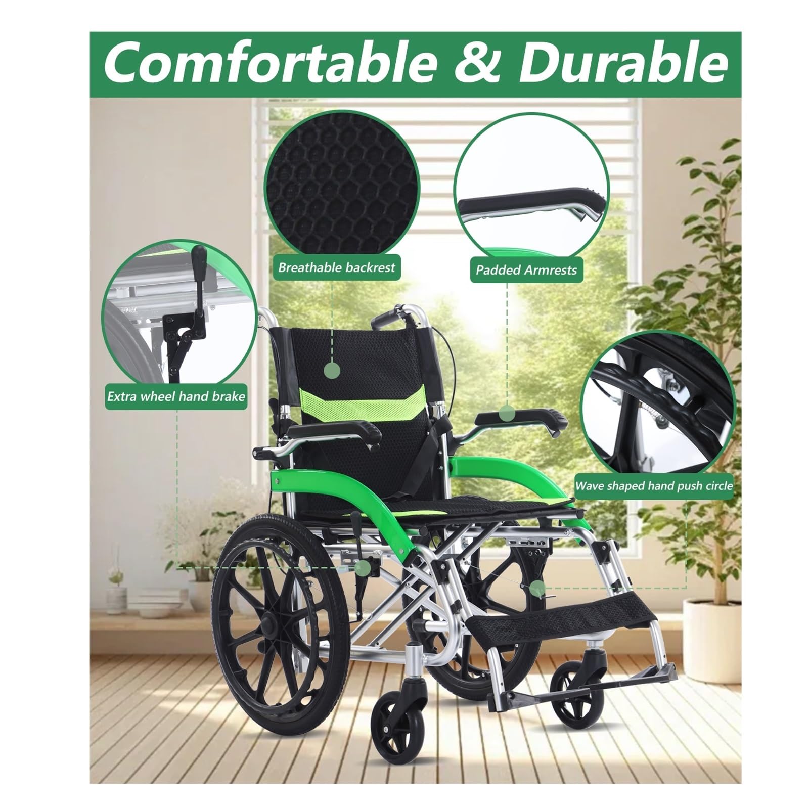 Silla De Ruedas Transporte Ultraligera Plegable Con Freno Mano For Adultos Movilidad Cómoda Fluida