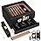 Tesonway Cigar Humidor, Cedar Wood Humidor Cigar Box, Glass Top Desktop Humidor with Front Hygrometer, Humidifier, Divider, Accessories Drawer and Combination Lock, Cigar Gifts for Men (Carbon Black)