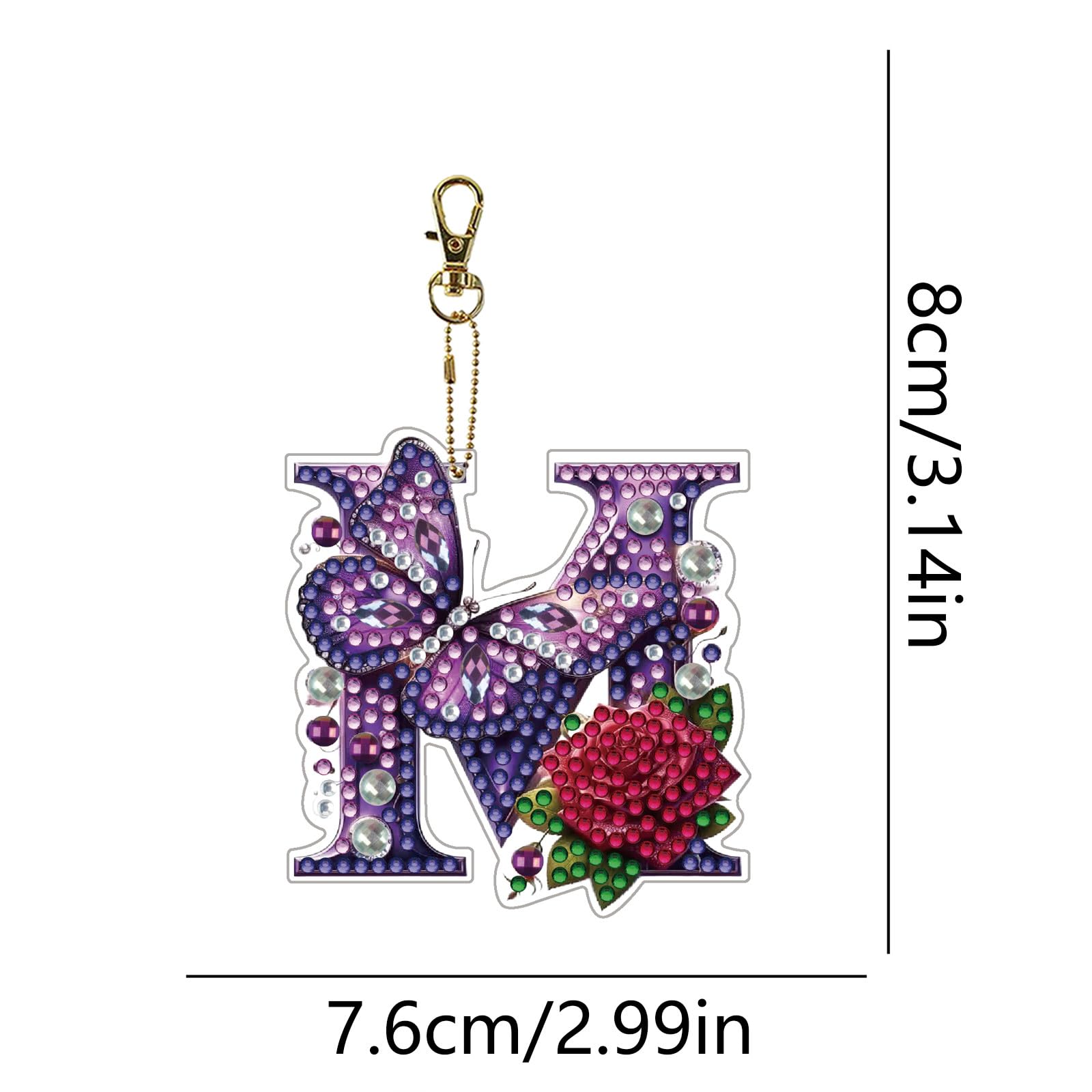 CustmArti DIY Diamond Art Painting Schlüsselanhänger Set aus Acryl mit Lila Schmetterling Motiv als Kreativer Taschenanhänger für Anfänger und Gemeinsame Familien Bastelstunden-26 Letters