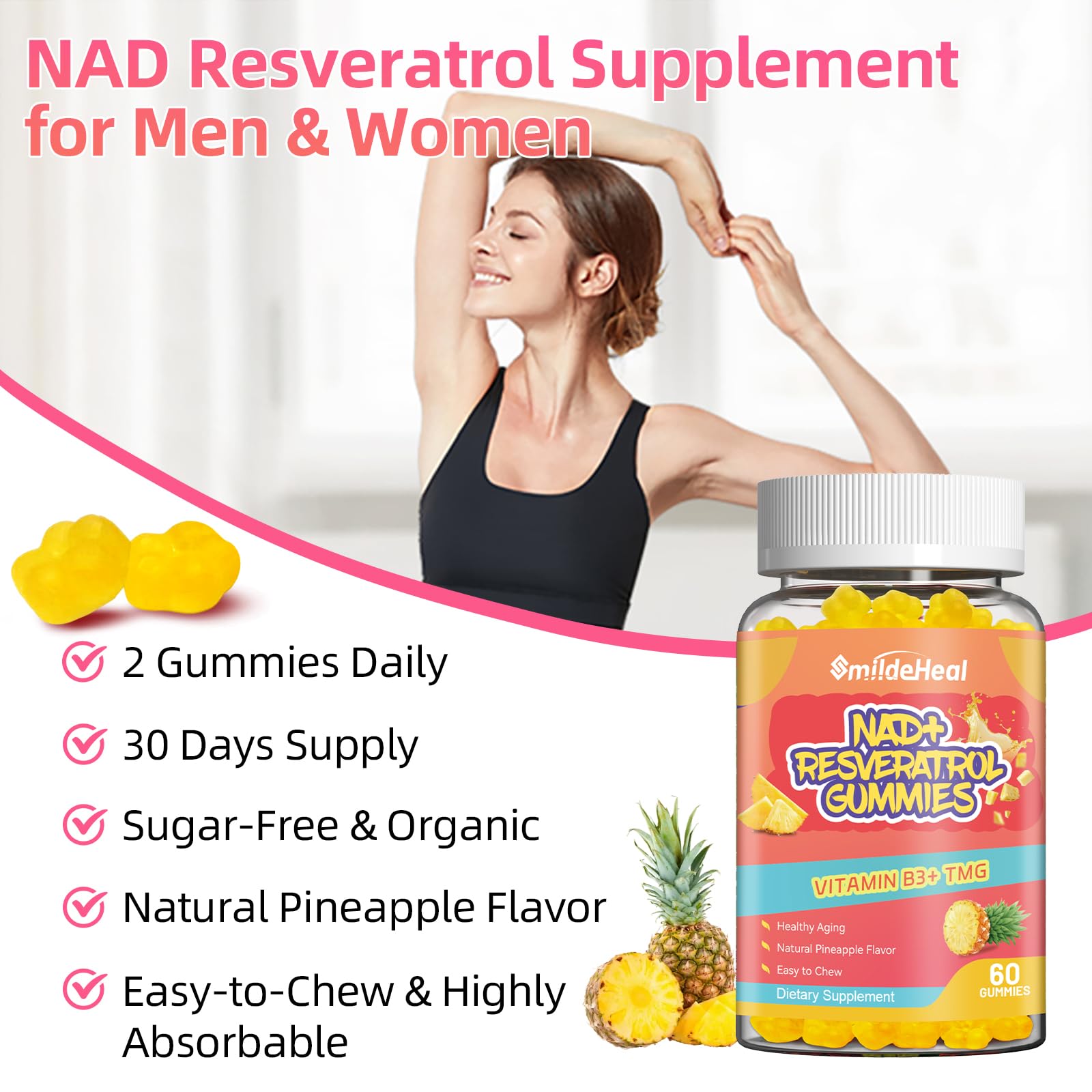 NAD+ Resveratrol Gummies, NAD+ Supplement with Vitamin B3 & TMG — Amazon image 4
