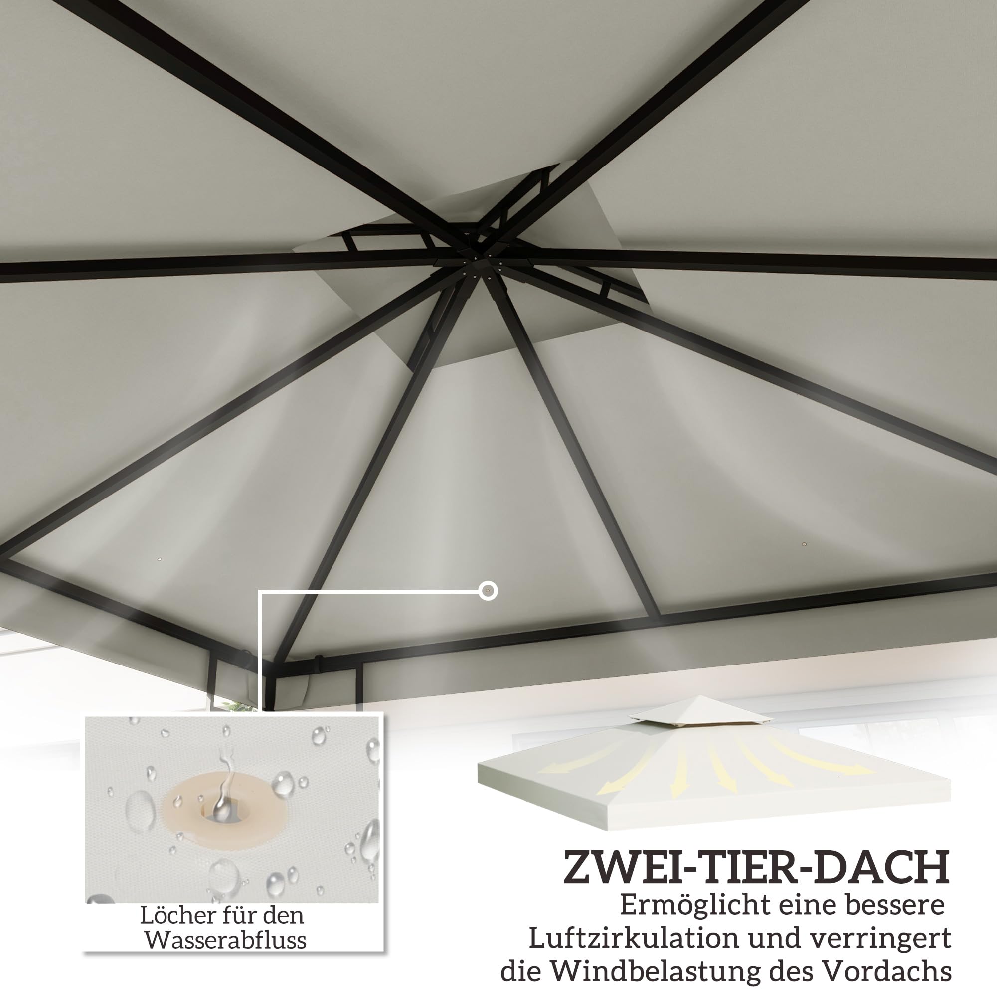 Outsunny zapasowy dach pawilonu do metalowych pawilonów pawilon ogrodowy altana ogrodowa namiot imprezowy namiot ogrodowy poliester 3 x 3 m kremowy | Z podwójnym dachem, otworami odpływowymi, pokrowcem zastępczym, częściami zamiennymi do pawilonu ogrodowe