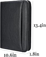 Vista 8 de IVESIGN Carpeta Padfolio con Cremallera, Organizador de Cuero Sintético con Carpeta de 3 Anillas, Diseño para Zurdos, Ranuras para Tarjetas