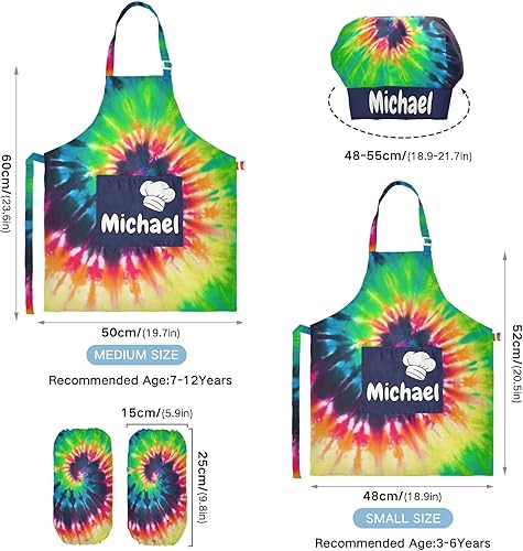 Miniatura 3 de Juego de delantal personalizado y sombrero de chef para hornear, delantal de cocina personalizado para niños y niñas (3 a 12 años)