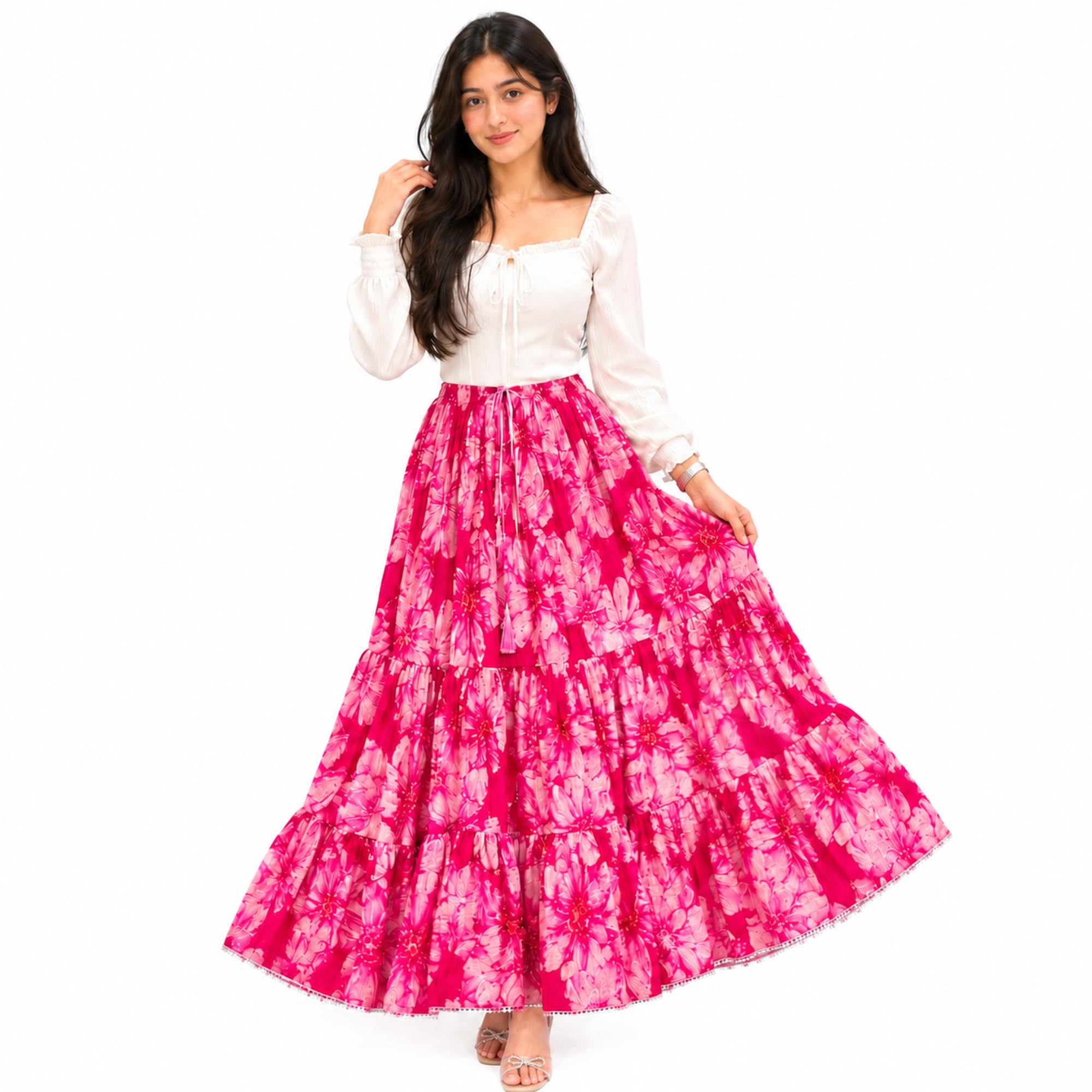 RANII SAA Women's 60x60 Cotton Jaipuri Printed Flared Long Skirt with 5 Meter Gher | Soft Fabric | Fine Stitching | Ankle Length Pink-picture-42