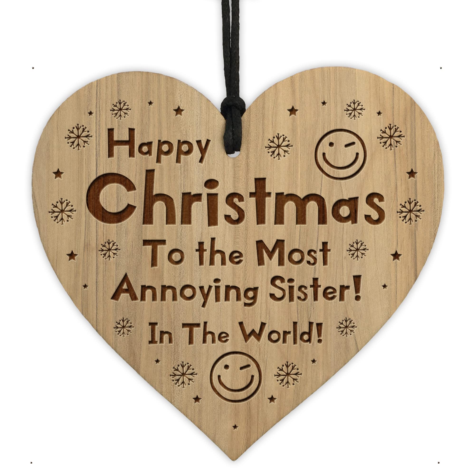 Red Ocean Christmas For Sister FUNNY Engraved Heart Gift From Brother Joke Gift For Sister