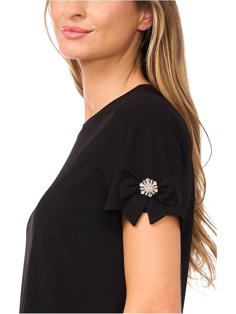 Black CeCe Short Sleeve Bow Sleeve Knit Top
