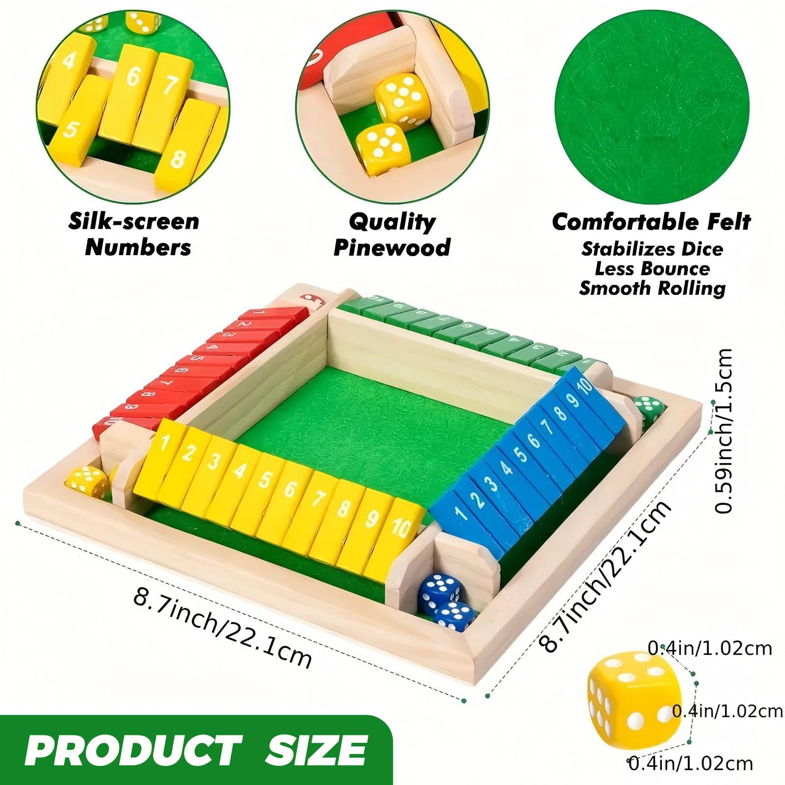 SiumPklay Shut the Box Game,Wooden Table Game Dice Shut The Box for 4 Players,Education Toy Gift for Kids - Image 2