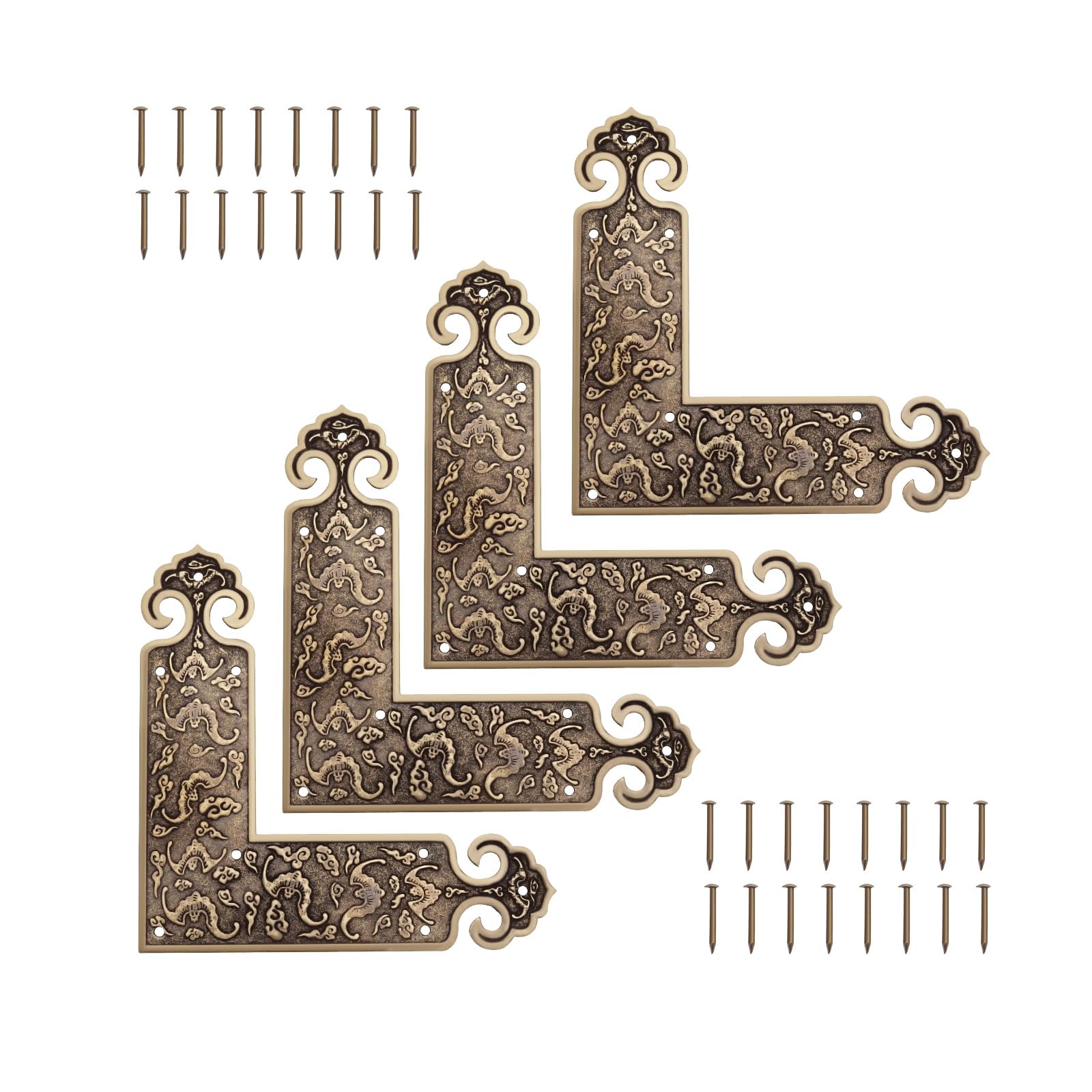 SG Store 4pcs Decorative Corner Connectors Fittings Angle Brackets with 32 Screws Antique Vintage Brass Design Brackets Protection Connection 89x89mm