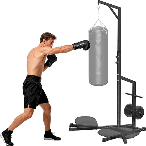 Soporte para bolsa de boxeo de acero de 1.969 x 1.969 in con base pesada, soporte para saco de boxeo independiente para el hogar y el gimnasio