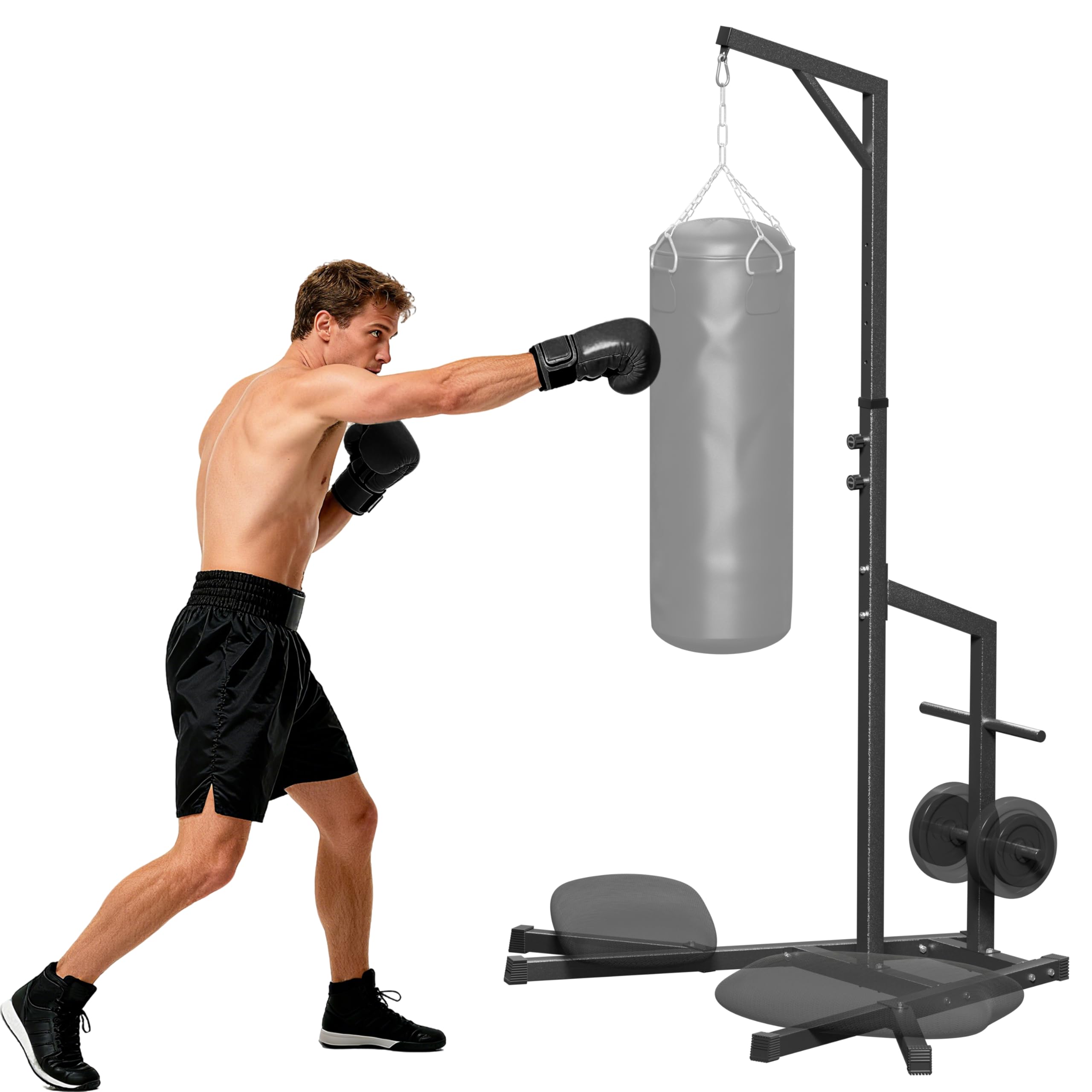 Heavy Duty Height Adjustable Heavy Bag Stand, 50 x50mm Steel Boxing Bag Stand with Weighted Base, Freestanding Punching Bag Holder for Home & Gym